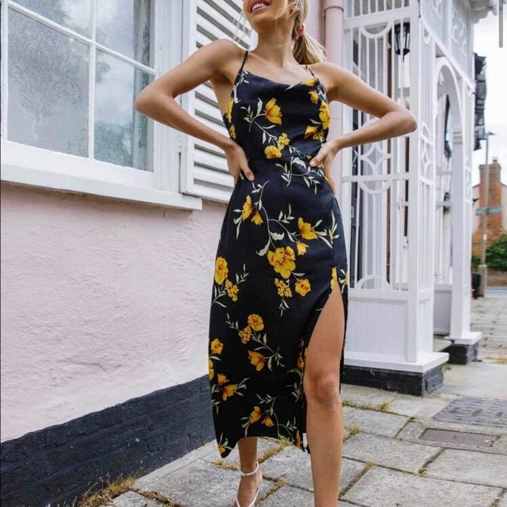 Navy Silk Floral Dress